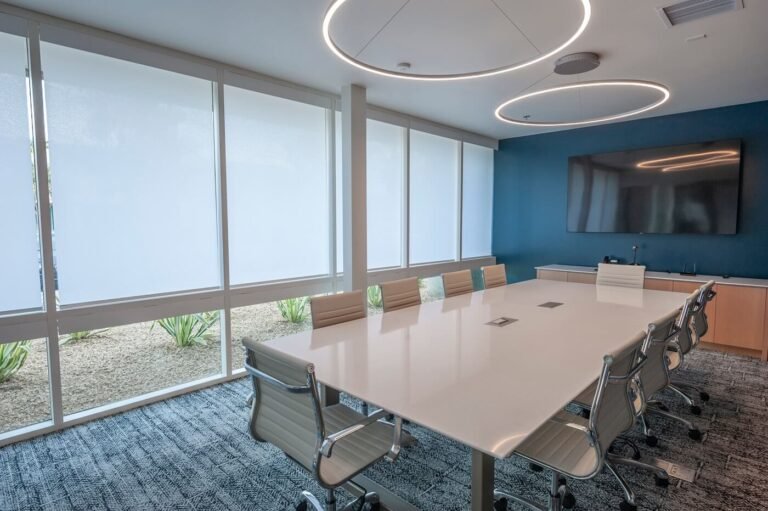 Heat reflector screen in commercial conference room