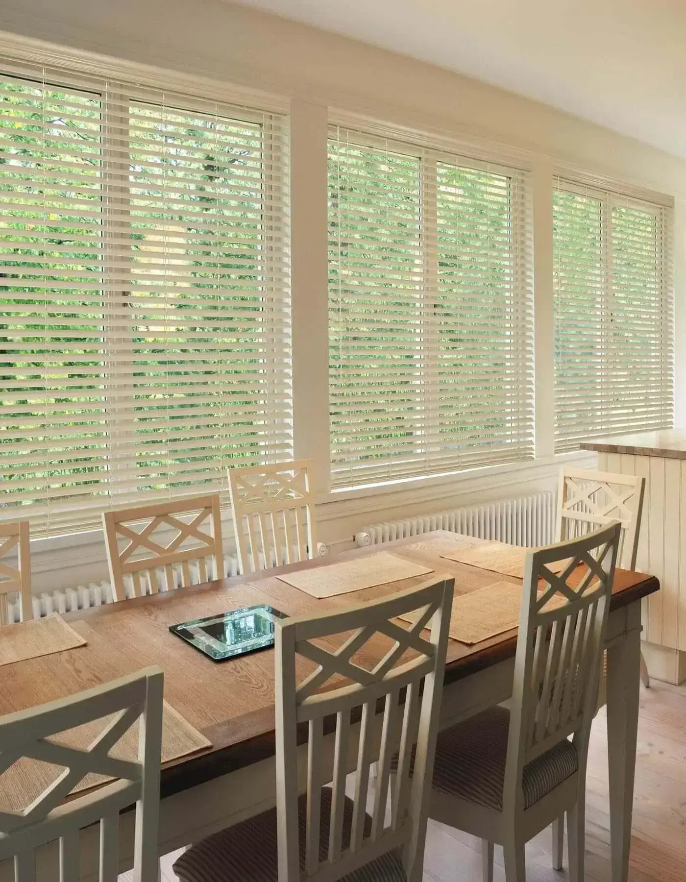 wood and faux blinds installed in edmonton living room